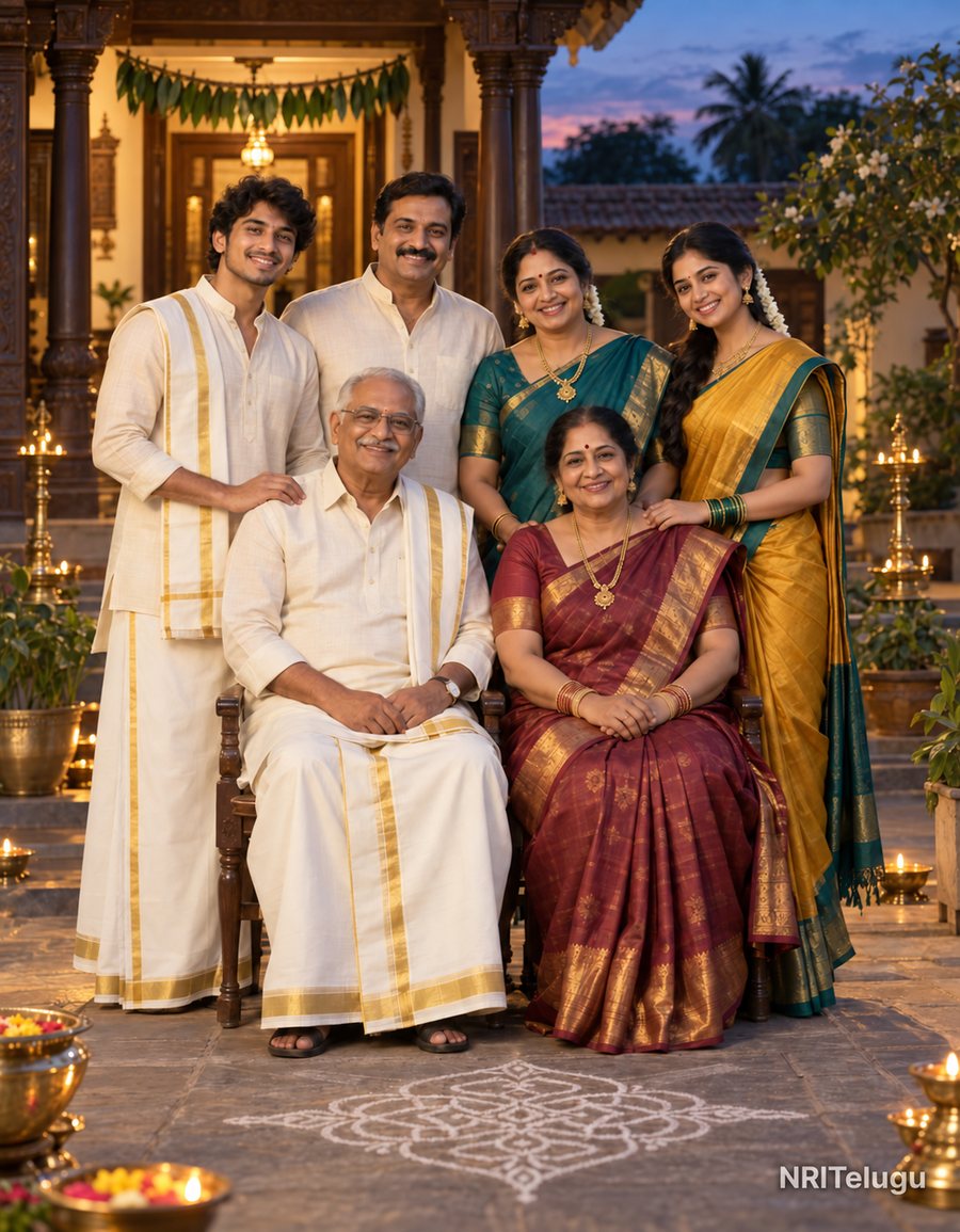 A Telugu family of three generations together for Deepavali